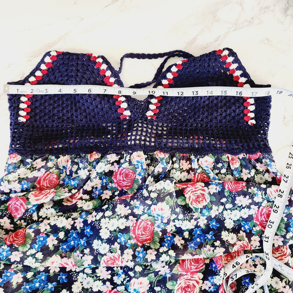 Forever 21 Crochet top Floral Maxi Semi Sheer Beach Cover up Dress OX - Picture 5 of 7